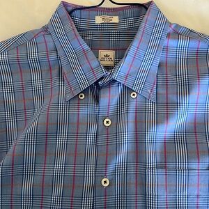 Peter Millar Blue and Pink Plaid Casual Button Down Shirt
